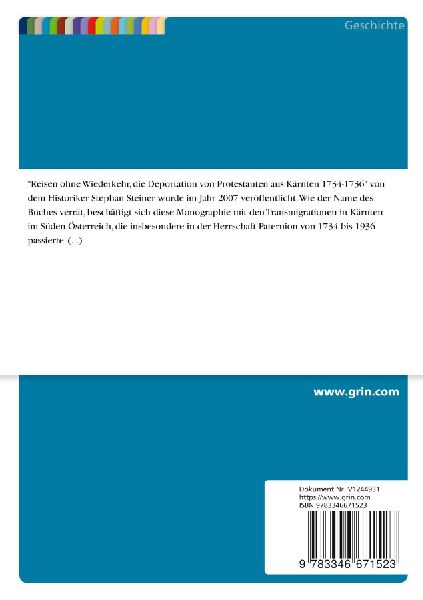Rezension über die Monographie "Reisen ohne Wiederkehr: die Deportation von Protestanten aus Kärnten 1734 - 1736"