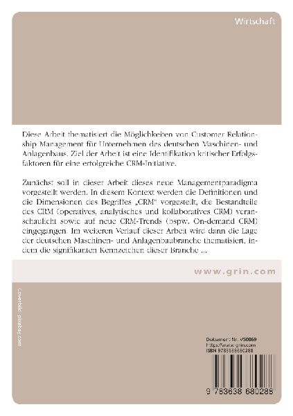 Identifikation von CRM-Erfolgsfaktoren für die Einführung von Customer Relationship Management im Maschinenbau