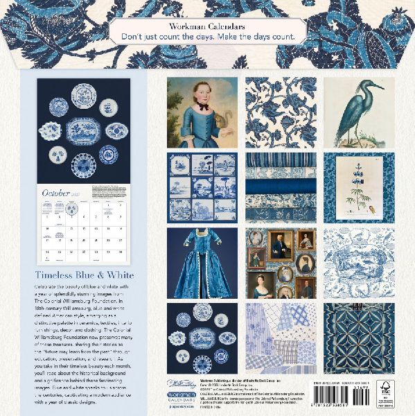 Colonial Williamsburg Blue and White American Style Wall Calendar 2027