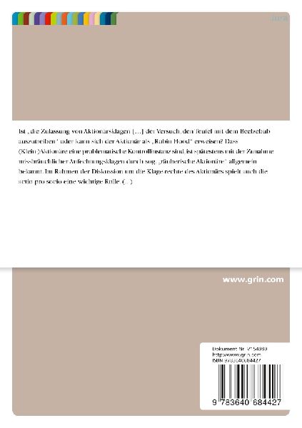 Die actio pro socio im Aktienrecht  unter besonderer Berücksichtigung des  Klagezulassungsverfahrens nach § 148 AktG