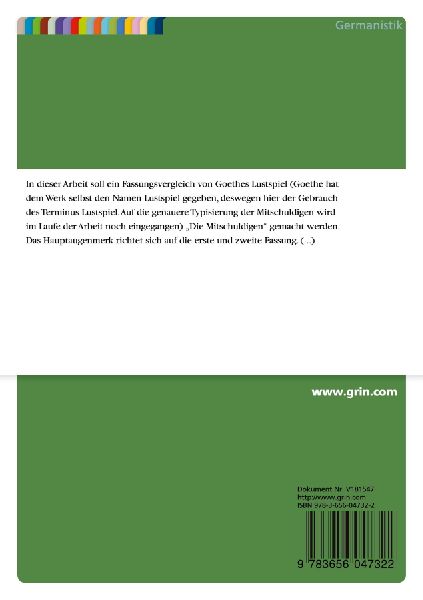 Fassungsvergleich von Goethes Mitschuldigen