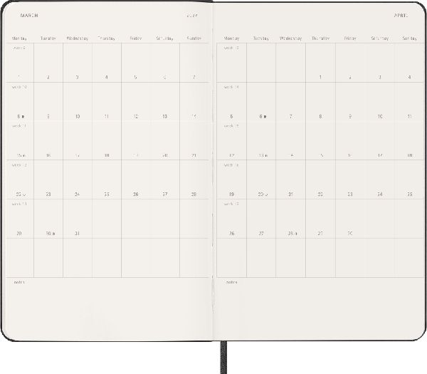 Moleskine 12 Monate Wochenkalender 2027, Large/A5, 1 Wo = 2 Seiten, vertikal, fester Einband, Schwarz