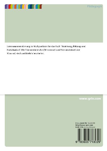 Erziehung, Bildung und Sozialisation. Lernzusammenfassung in Stichpunkten