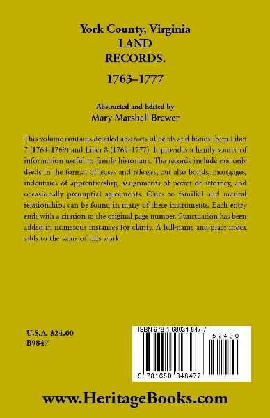 York County, Virginia Land Records, 1763-1777