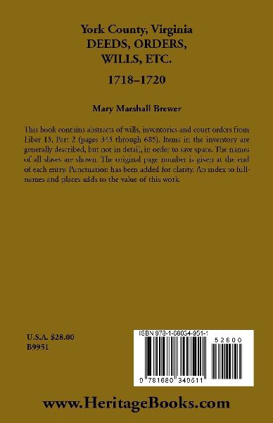 York County, Virginia Deeds, Orders, Wills, Etc., 1718-1720