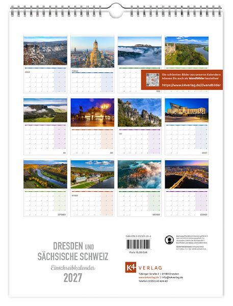 Einschreibkalender Dresden und Sächsische Schweiz 2027