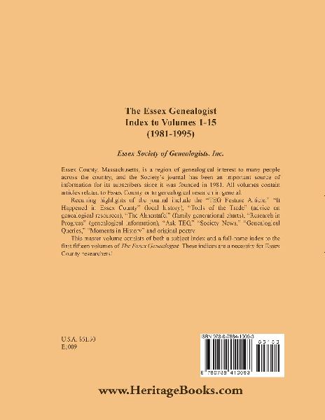 The Essex Genealogist, Index to Volumes 1-15 (1981-1995)