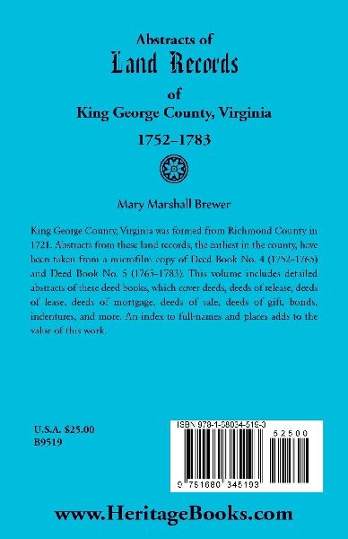 Abstracts of Land Records of King George County, Virginia, 1752-1783