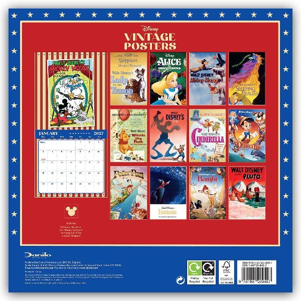 Disney Vintage Posters - Disney Filmplakate - Offizieller Kalender 2027 - Wandkalender