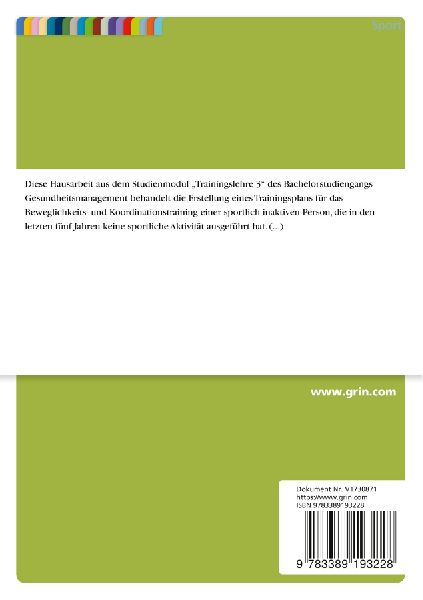 Trainingsplan für Beweglichkeits- und Koordinationstraining bei sportlicher Inaktivität sowie Literaturrecherche zu den Effekten eines Gleichgewichtstrainings auf die Verletzungsprävention