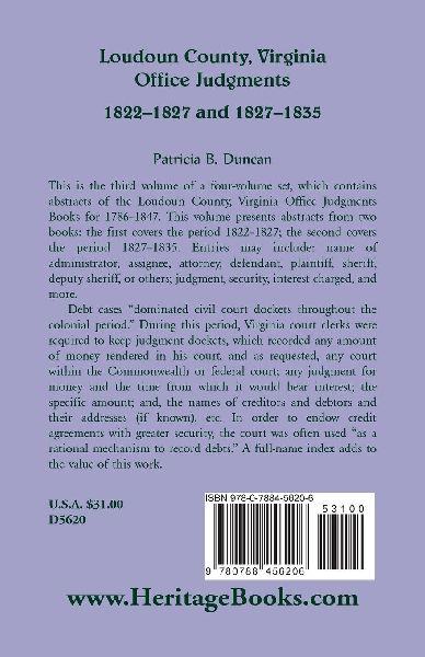 Loudoun County, Virginia Office Judgments, 1822-1827 and 1827-1835