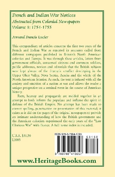 French and Indian War Notices Abstracted from Colonial Newspapers, Volume 1