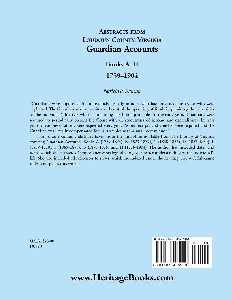 Abstracts from Loudoun County, Virginia Guardian Accounts