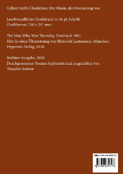 Der Mann, der Donnerstag war (Großdruck)