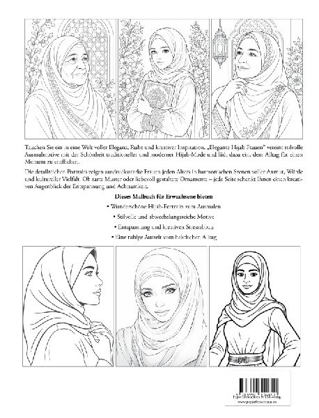 Elegante Hijab Frauen - Malbuch für Erwachsene mit stilvollen Portraits