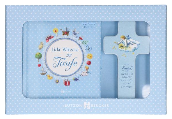 Liebe Wünsche zur Taufe. Geschenkset blau