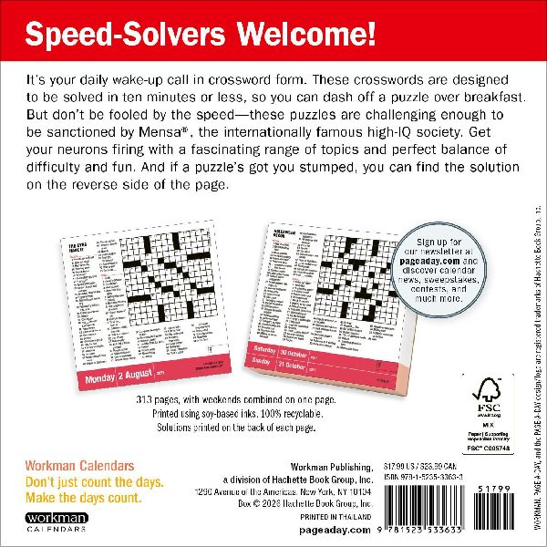 Mensa® 10-Minute Crossword Puzzles Page-A-Day® Calendar 2027