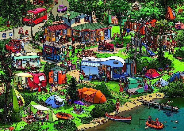 HEYE Puzzle 1000 Teile "Caravan Site" für Erwachsene, Wimmelbild-Motiv