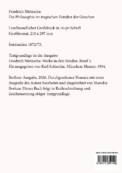 Die Philosophie im tragischen Zeitalter der Griechen (Großdruck)