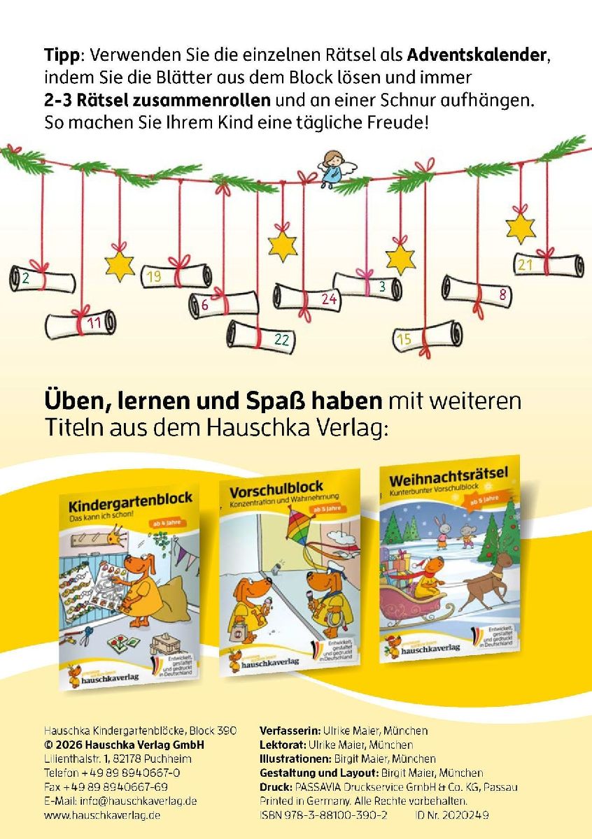 Weihnachtsrätsel - Kunterbunter Kindergartenblock ab 4 Jahre