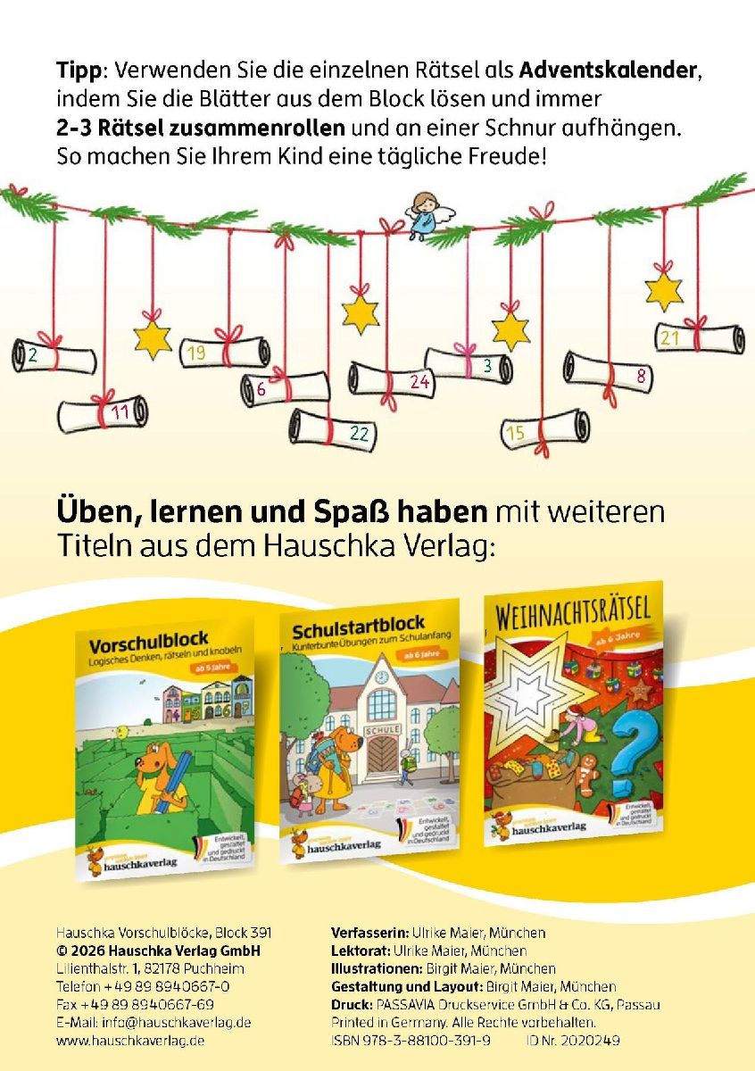 Weihnachtsrätsel - Kunterbunter Vorschulblock ab 5 Jahre