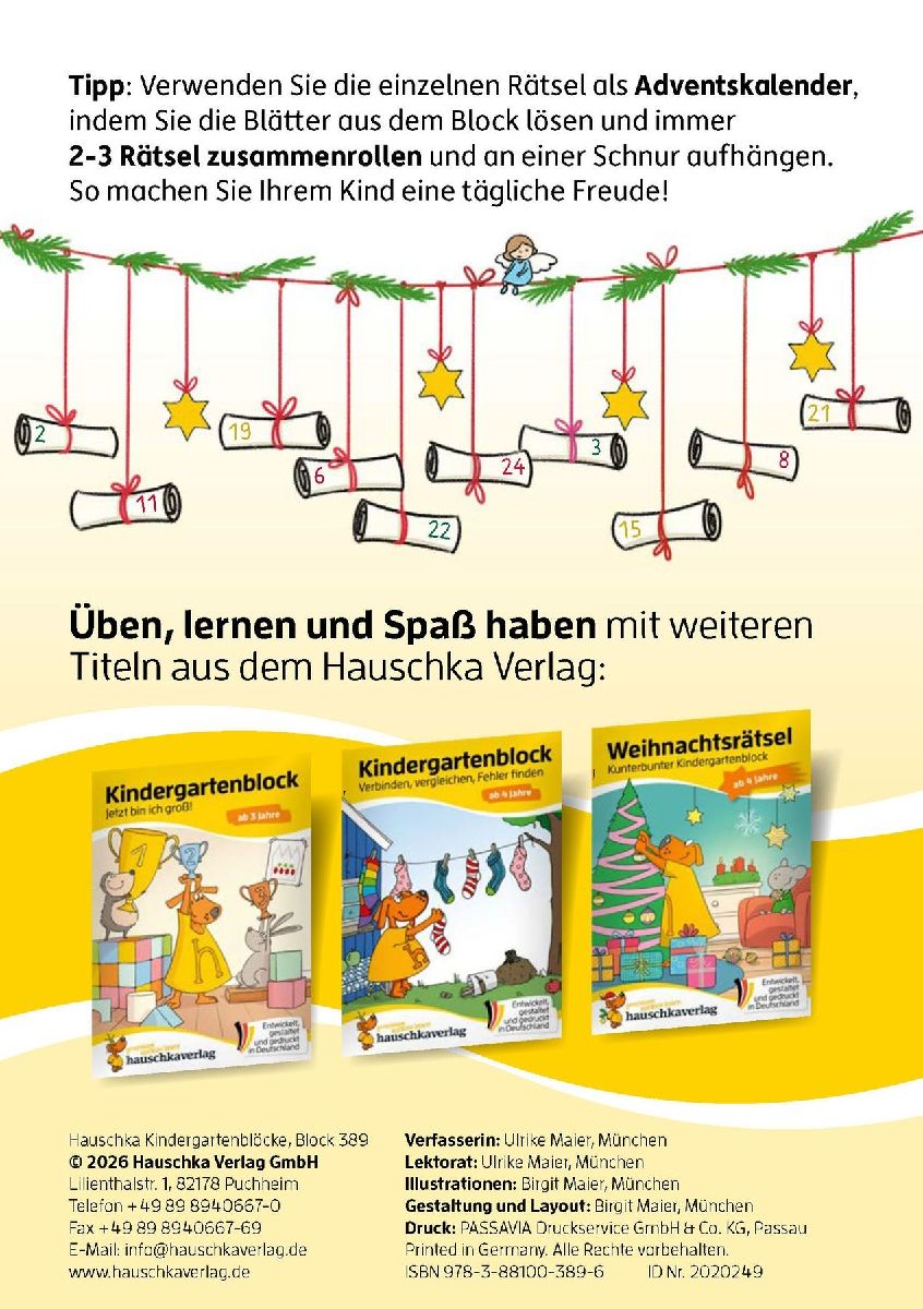 Weihnachtsrätsel - Kunterbunter Kindergartenblock ab 3 Jahre