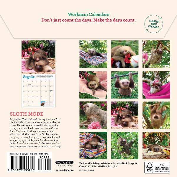 Original Sloths Mini Wall Calendar 2027