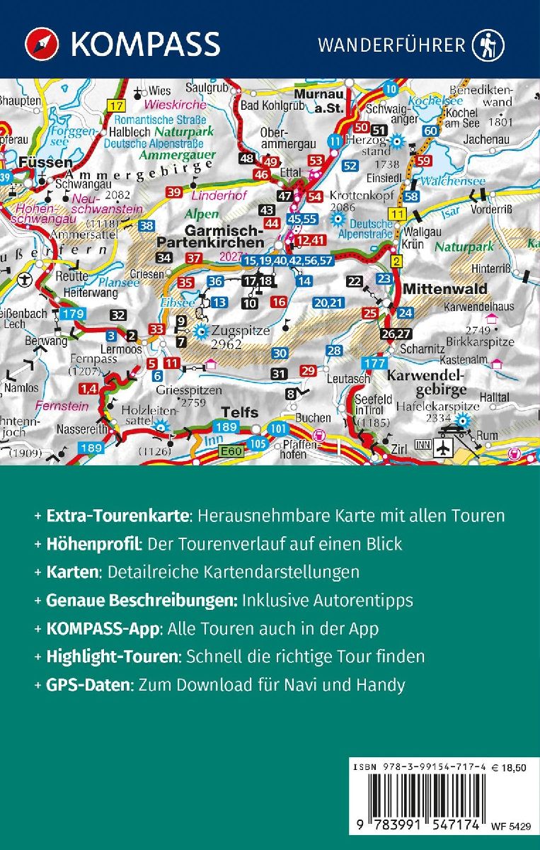 KOMPASS Wanderführer Zugspitze, Werdenfelser Land, 60 Touren mit Extra-Tourenkarte