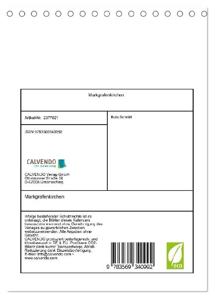 Markgrafenkirchen (Tischkalender 2027 DIN A5 hoch), CALVENDO Monatskalender
