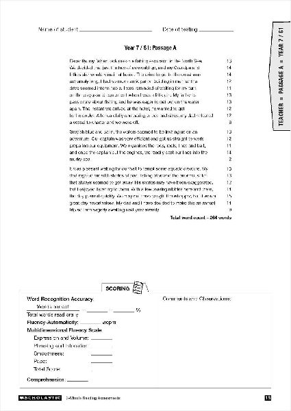 3 Minute Reading Assessments Ages 11-13