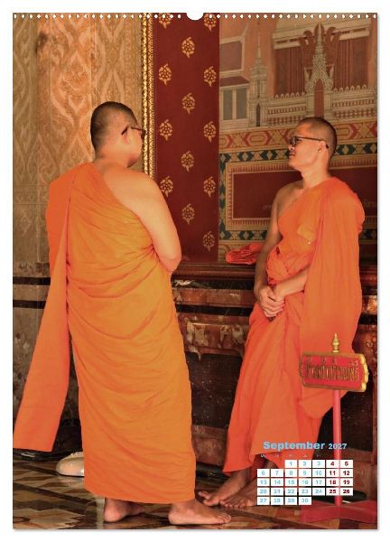 Bangkoks Tempel - Goldene Pagoden und safrangelbe Roben (Wandkalender 2027 DIN A2 hoch), CALVENDO Monatskalender
