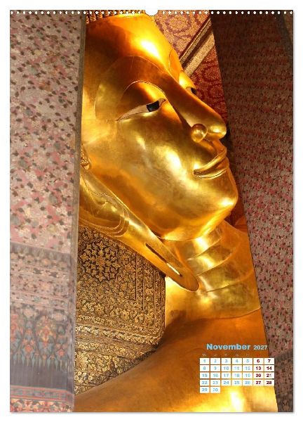 Bangkoks Tempel - Goldene Pagoden und safrangelbe Roben (Wandkalender 2027 DIN A2 hoch), CALVENDO Monatskalender