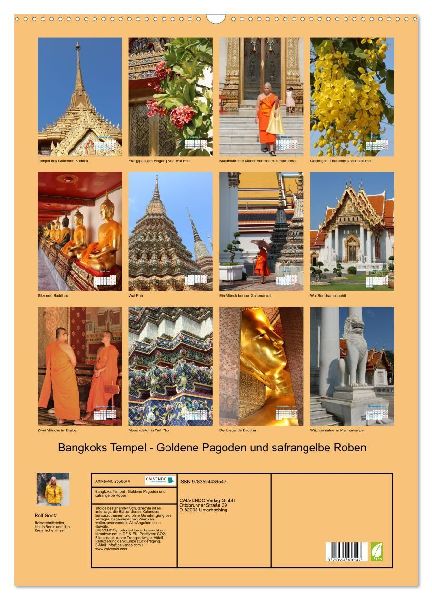 Bangkoks Tempel - Goldene Pagoden und safrangelbe Roben (Wandkalender 2027 DIN A2 hoch), CALVENDO Monatskalender