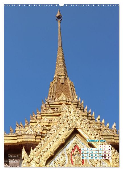 Bangkoks Tempel - Goldene Pagoden und safrangelbe Roben (Wandkalender 2027 DIN A2 hoch), CALVENDO Monatskalender