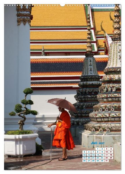 Bangkoks Tempel - Goldene Pagoden und safrangelbe Roben (hochwertiger Premium Wandkalender 2027 DIN A2 hoch), Kunstdruck in Hochglanz