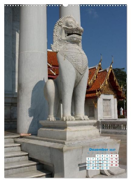 Bangkoks Tempel - Goldene Pagoden und safrangelbe Roben (hochwertiger Premium Wandkalender 2027 DIN A2 hoch), Kunstdruck in Hochglanz